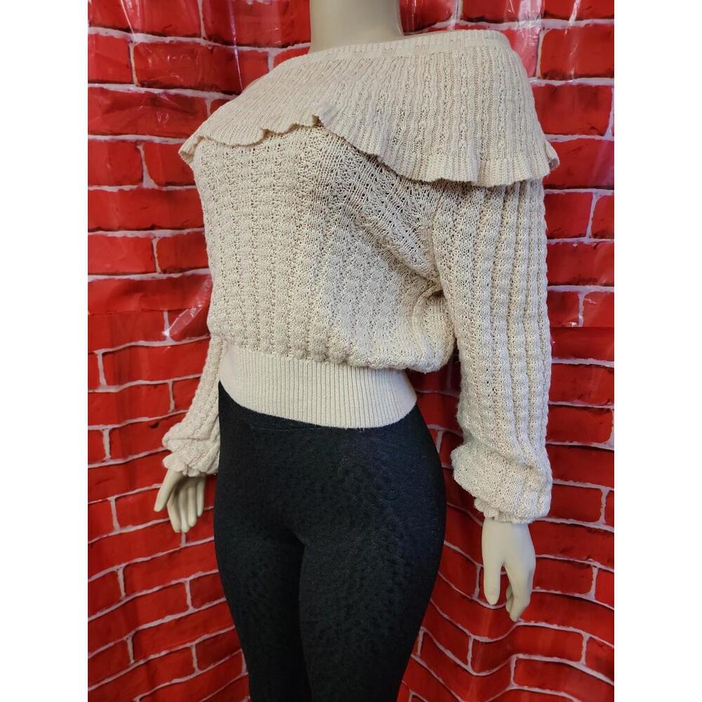 Cream Free People Meyer Lemon Balloon Sleeve Ruffle Pullover Sweater Size M #F - Picture 5 of 8